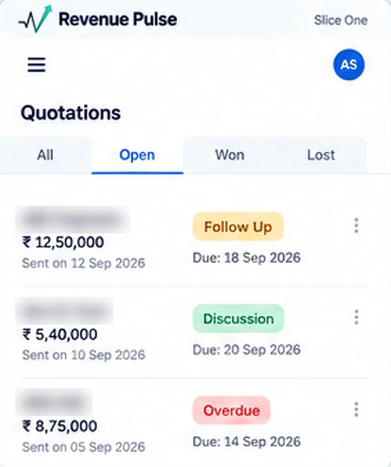 Slice One Quotation Tracker screen listing open quotations with due dates
